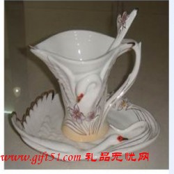 珐琅彩天鹅展翅咖啡杯定做