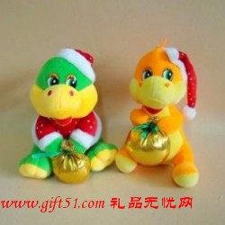 新款龙年特供,圣诞宽,抱金袋小恐龙公仔礼品