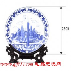 广州塔青花瓷盘精装摆件定制