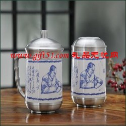 伟人风采茶具 青花纯锡茶具两件套